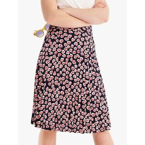 J Crew Skirt Pleated Crepe Heart Print Blue Red Midi Skirt Womens Size 2